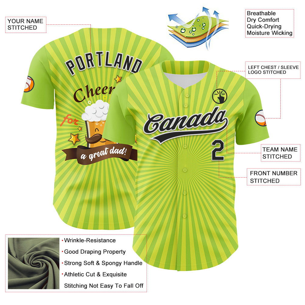 Custom Green Black-White 3D Pattern Design Father's Day Beer Cheers Authentic Baseball Jersey view 3