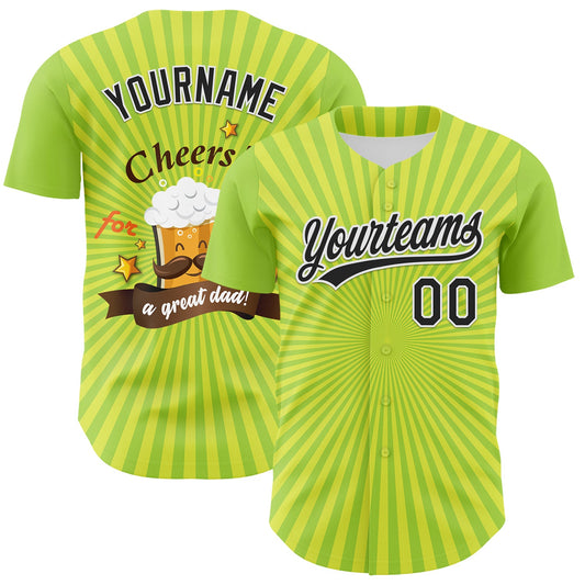 Custom Green Black-White 3D Pattern Design Father's Day Beer Cheers Authentic Baseball Jersey - Main View