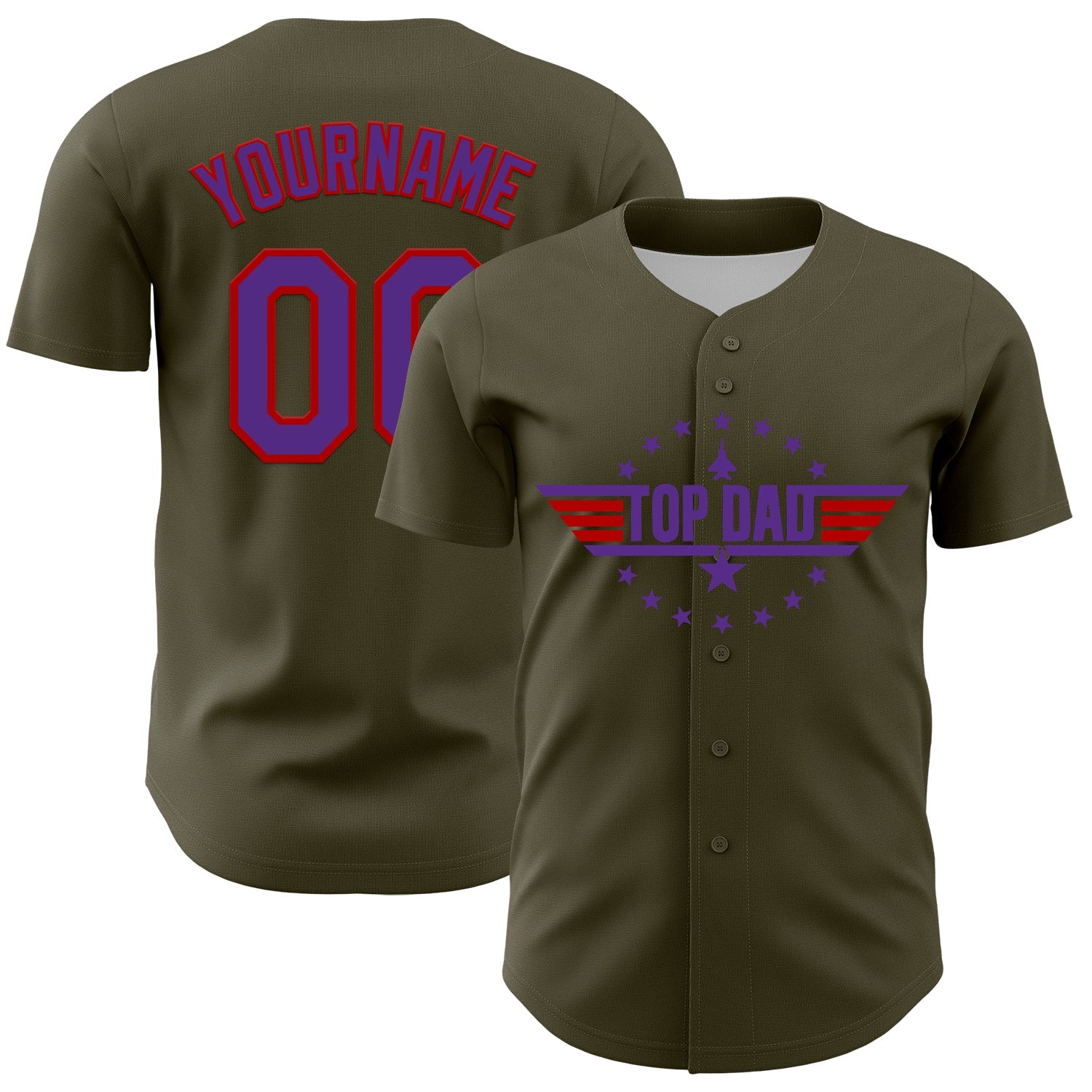Custom Olive Purple-Red 3D Pattern Design Father's Day Top Dad Authentic Salute To Service Baseball Jersey - Main View