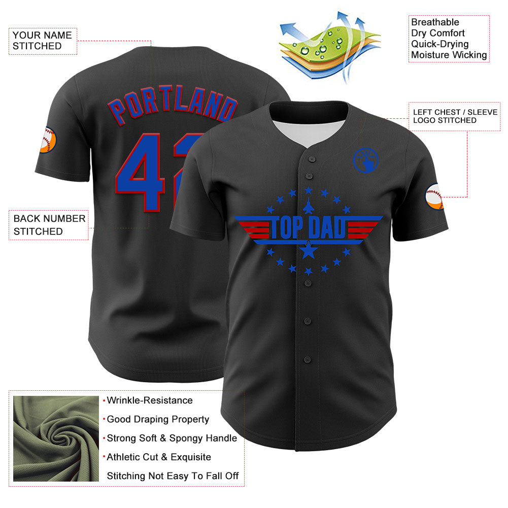 Custom Olive Thunder Blue-Red 3D Pattern Design Father's Day Top Dad Authentic Baseball Jersey view 3