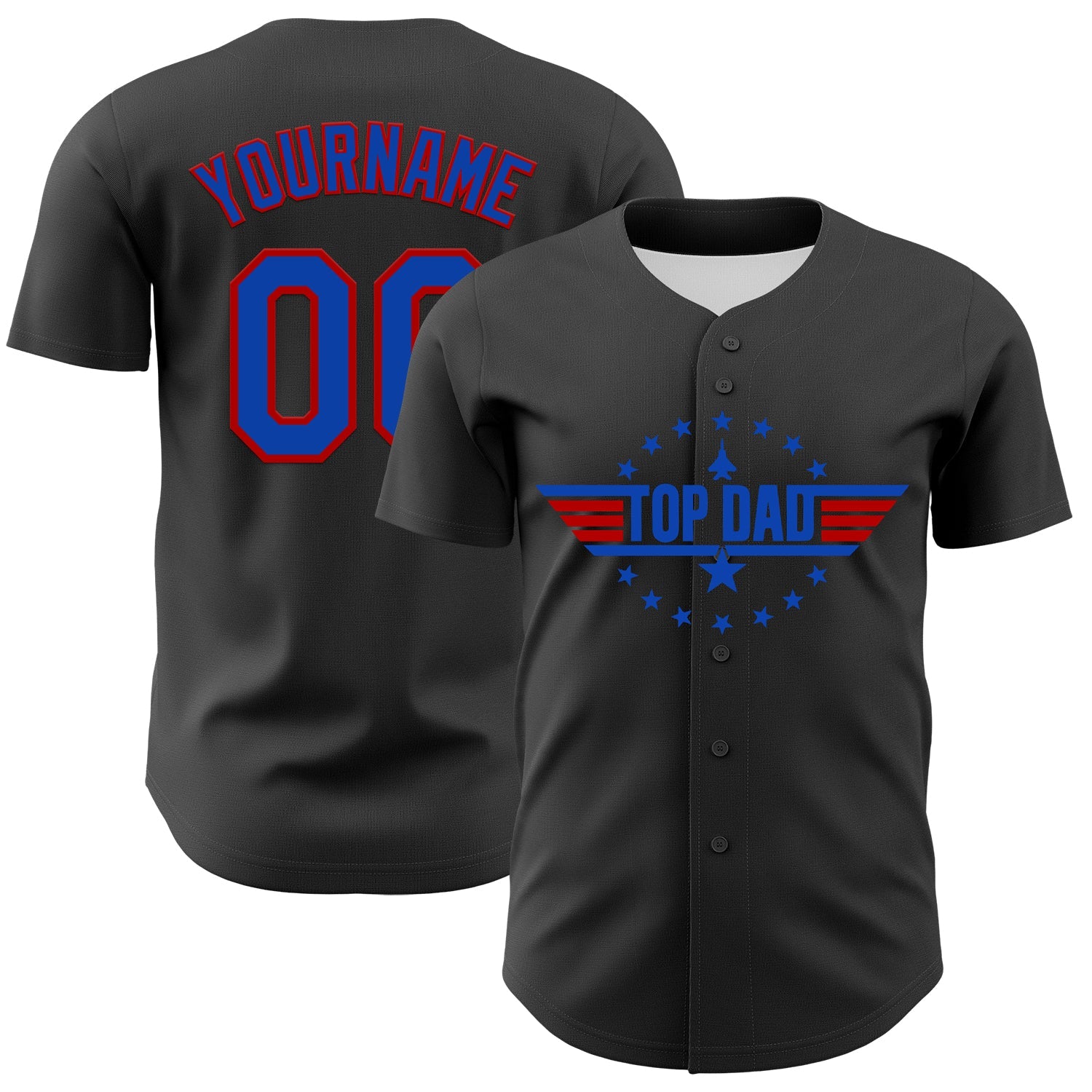 Custom Olive Thunder Blue-Red 3D Pattern Design Father's Day Top Dad Authentic Baseball Jersey - Main View