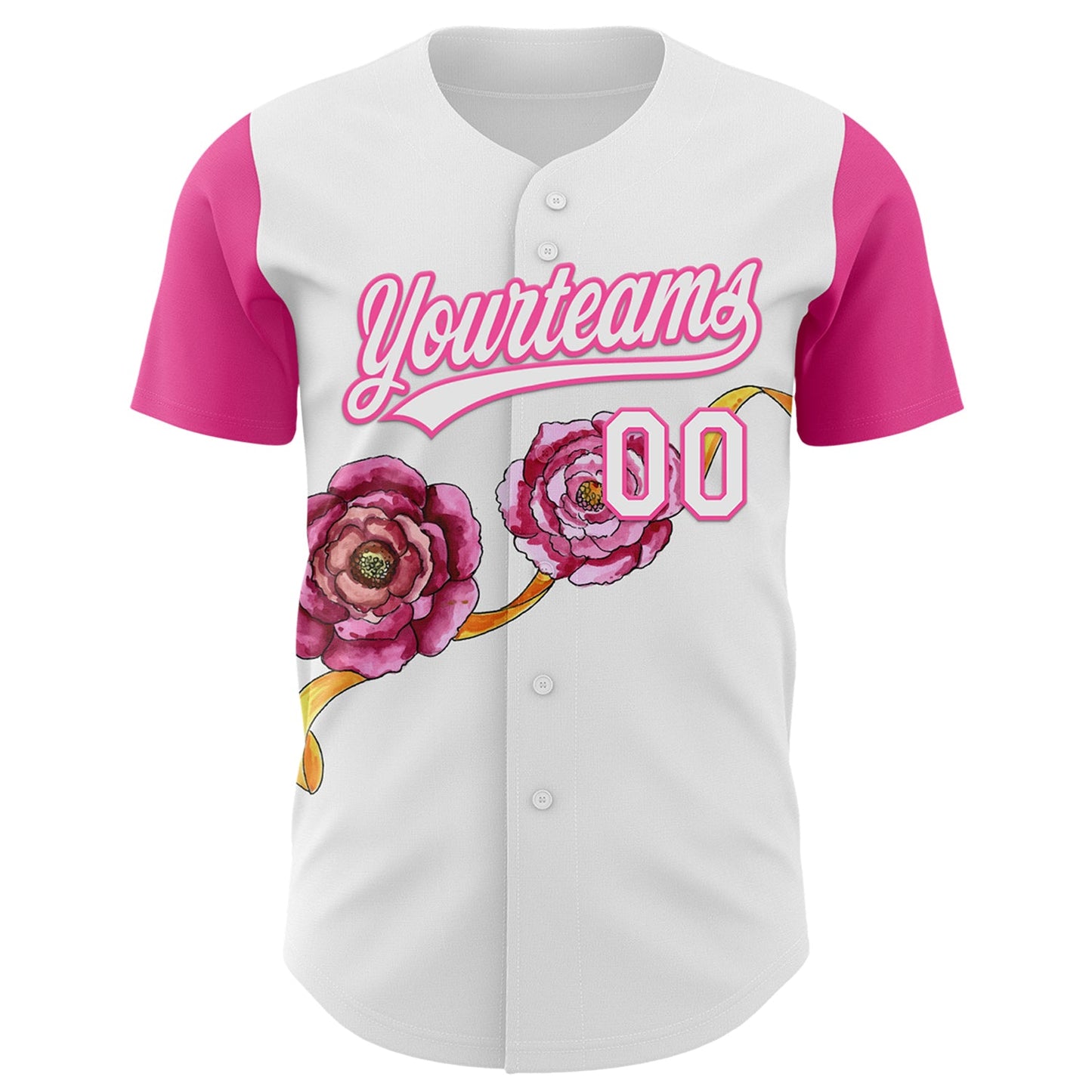 Custom White Pink 3D Pattern Design Mother's Day Flower Authentic Baseball Jersey view 2