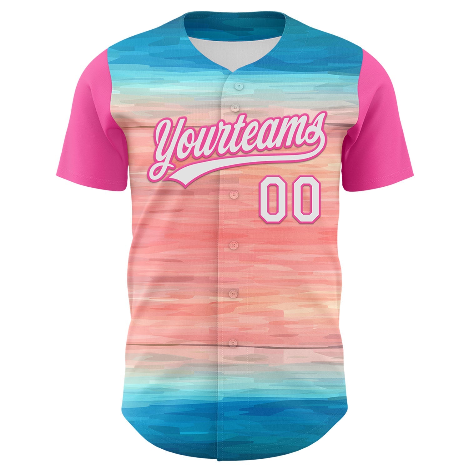 Custom Sky Blue White-Pink 3D Pattern Design Mother's Day Love Authentic Baseball Jersey view 2