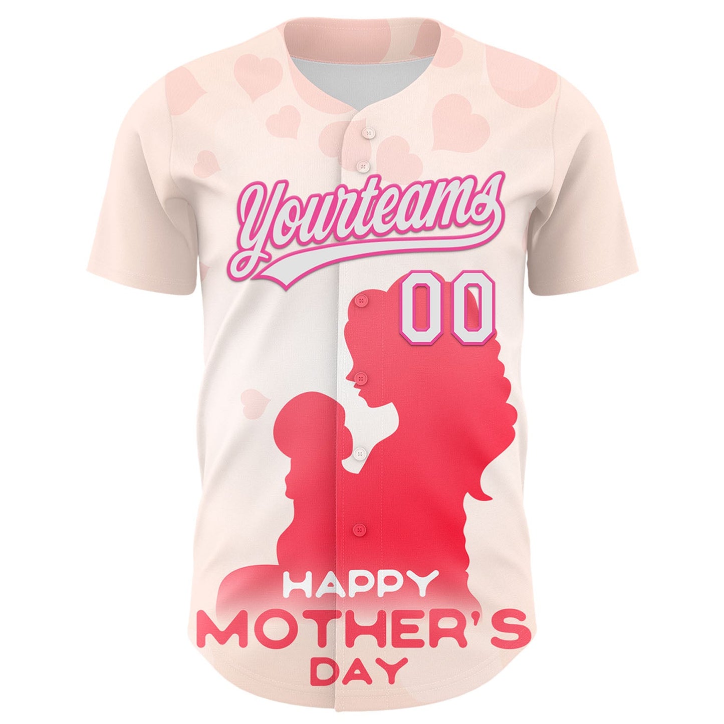 Custom Cream White-Pink 3D Pattern Design Mother's Day Family Love Authentic Baseball Jersey view 2