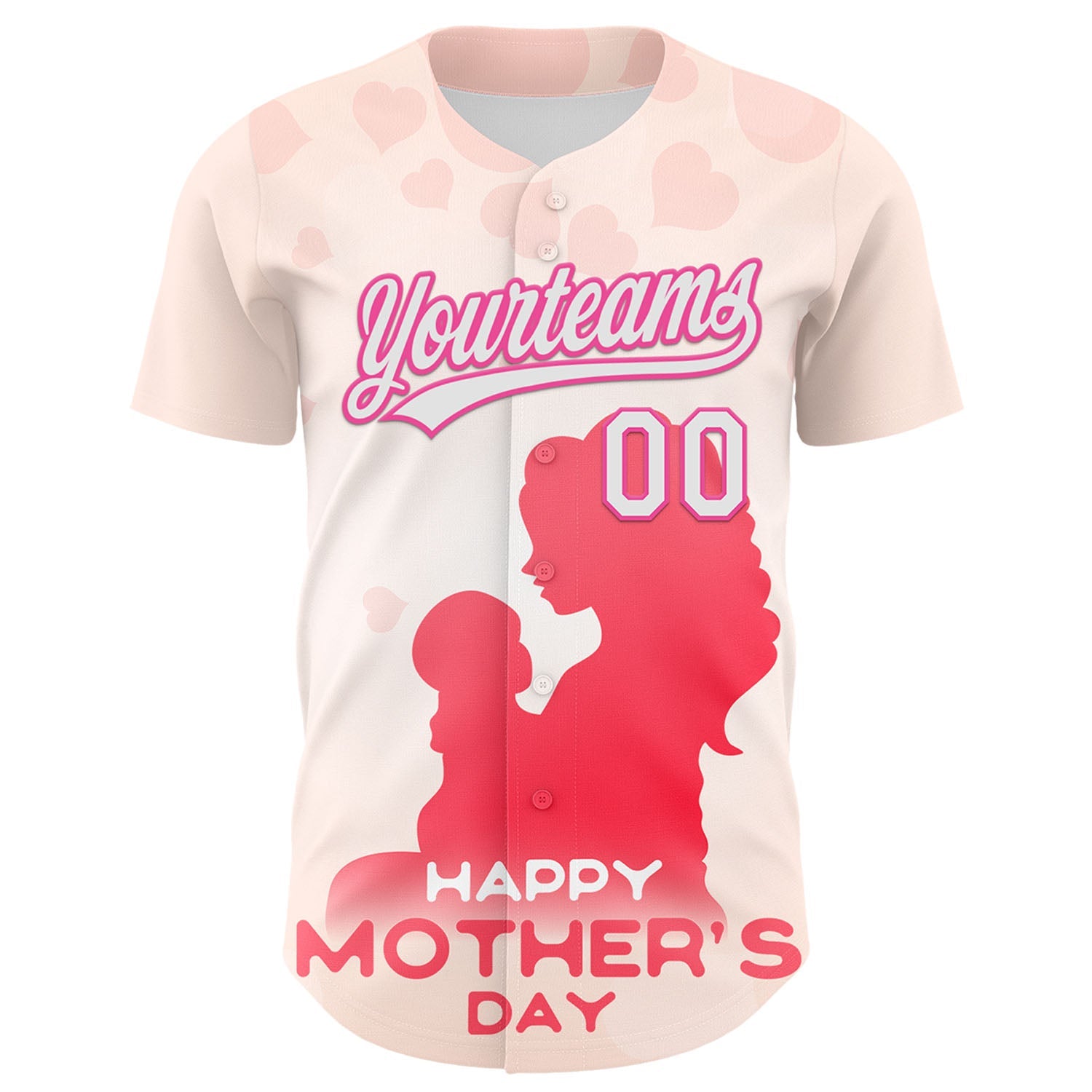 Custom Cream White-Pink 3D Pattern Design Mother's Day Family Love Authentic Baseball Jersey view 2