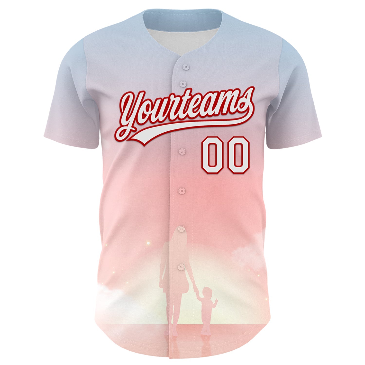 Custom Light Pink White-Red 3D Pattern Design Mother's Day Family Love Authentic Baseball Jersey view 2