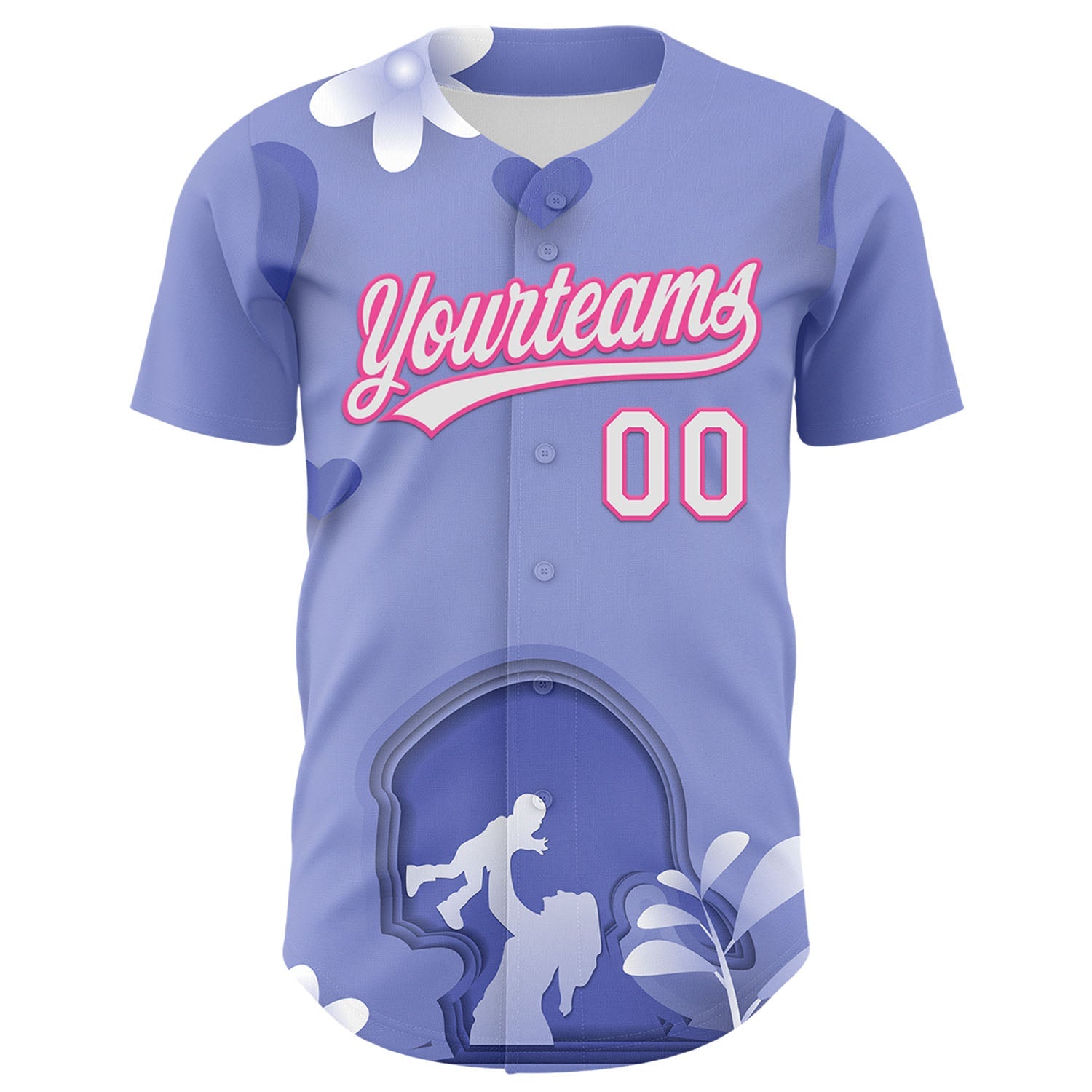 Custom Light Purple White-Pink 3D Pattern Design Mother's Day Family Love Authentic Baseball Jersey view 2