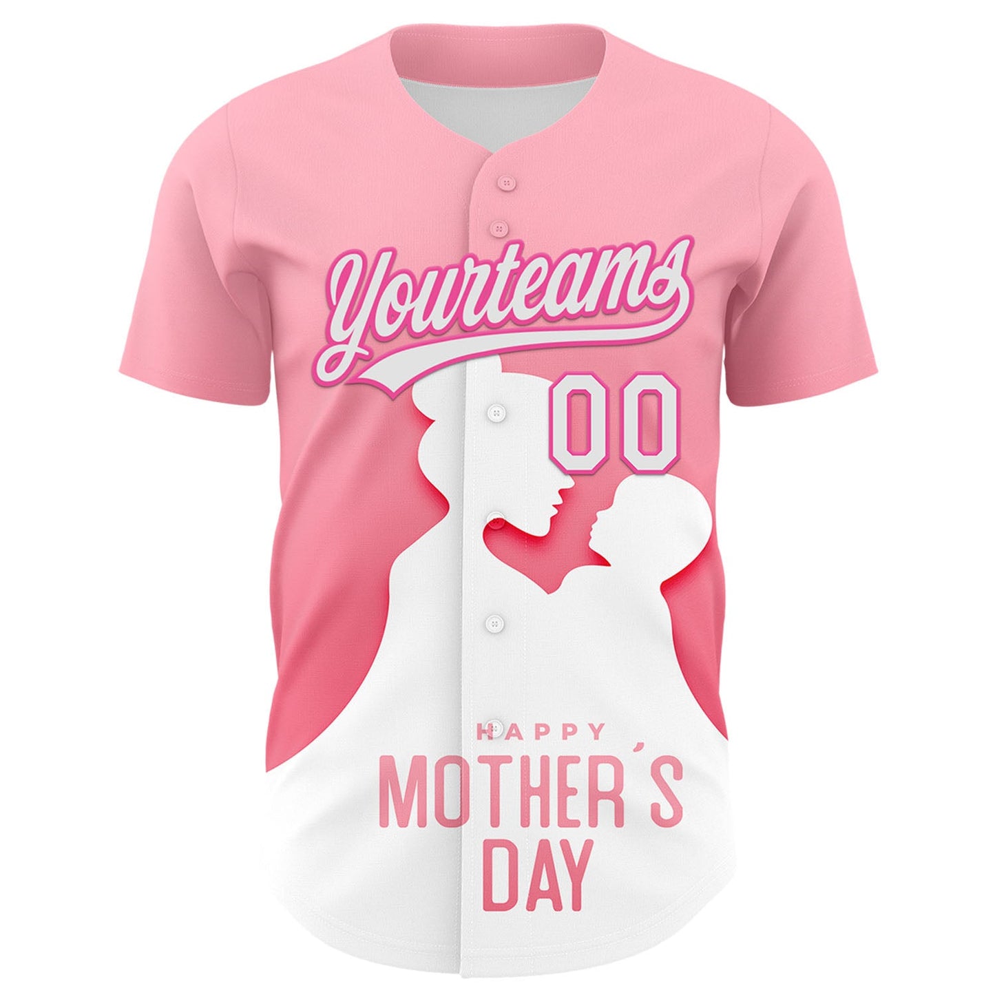 Custom Light Pink White-Pink 3D Pattern Design Mother's Day Family Love Authentic Baseball Jersey view 2