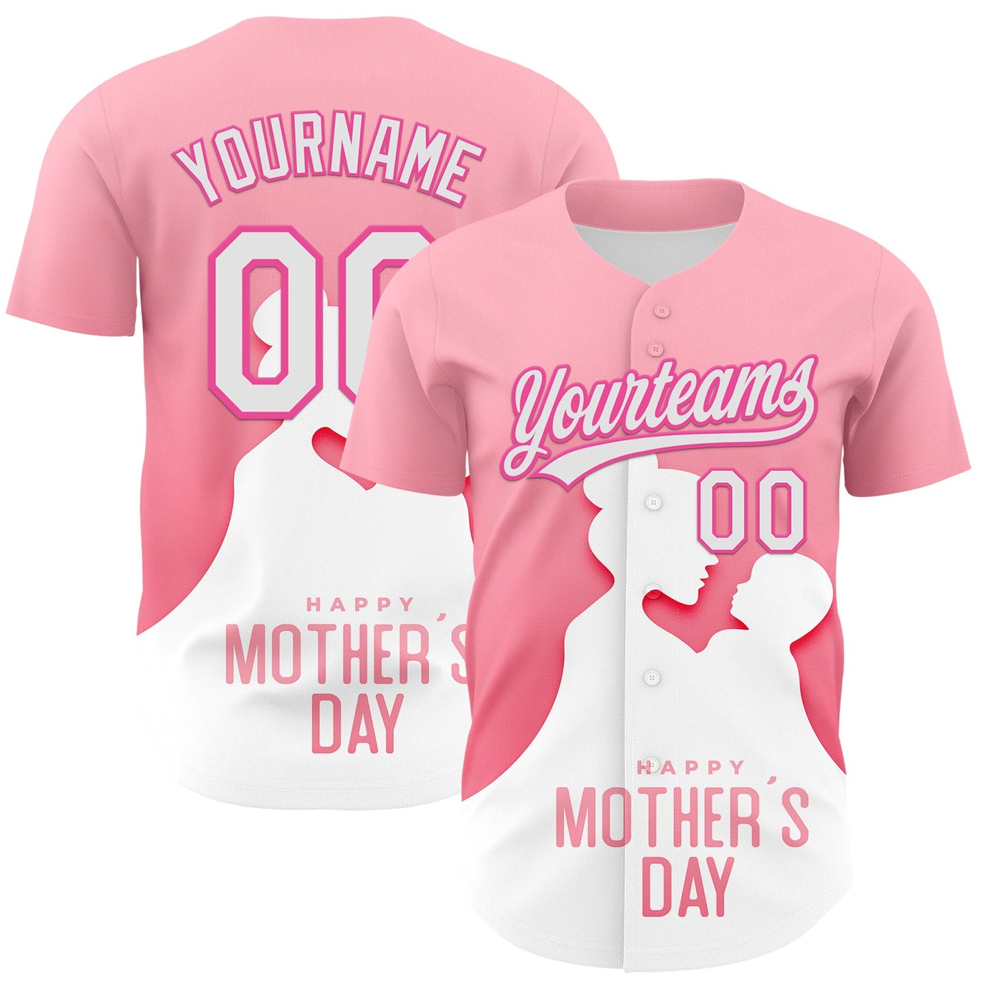 Custom Light Pink White-Pink 3D Pattern Design Mother's Day Family Love Authentic Baseball Jersey - Main View