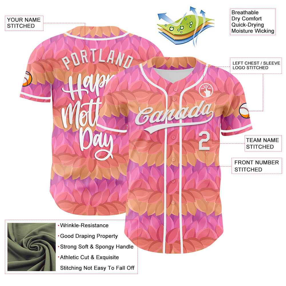 Custom Pink White-Purple 3D Pattern Design Mother's Day Flower Authentic Baseball Jersey view 3