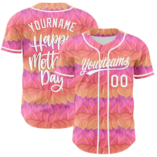 Custom Pink White-Purple 3D Pattern Design Mother's Day Flower Authentic Baseball Jersey - Main View
