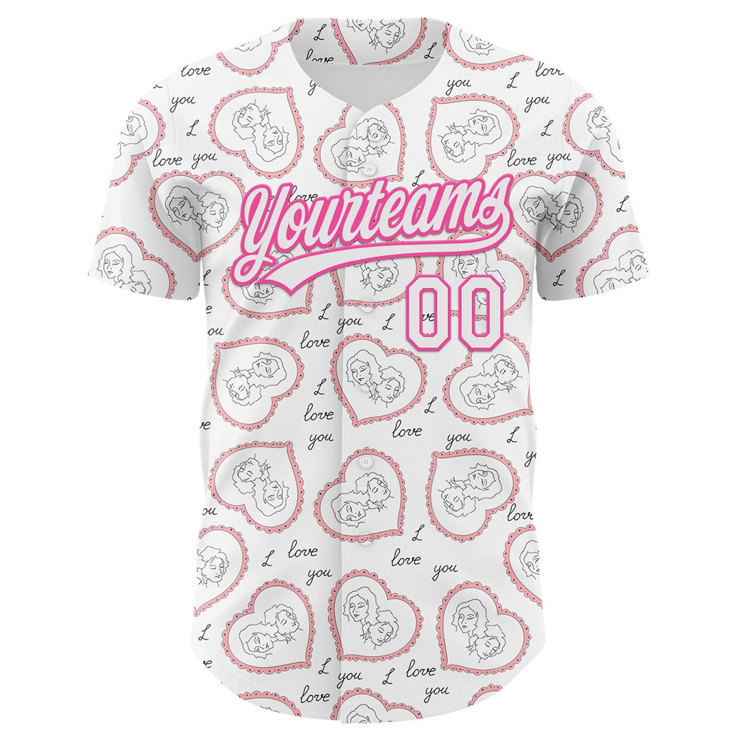 Custom White Pink 3D Pattern Design Mother's Day Love Authentic Baseball Jersey view 2