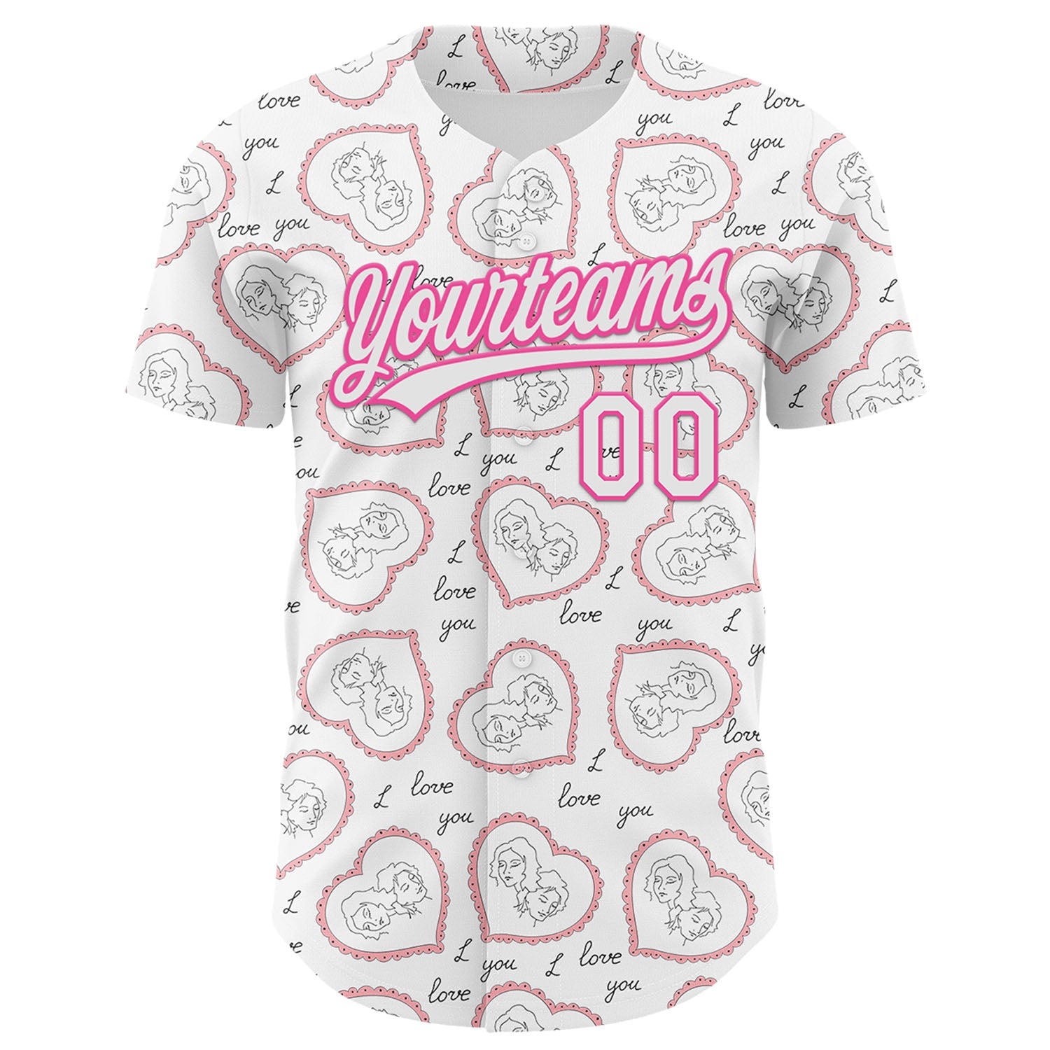 Custom White Pink 3D Pattern Design Mother's Day Love Authentic Baseball Jersey view 2