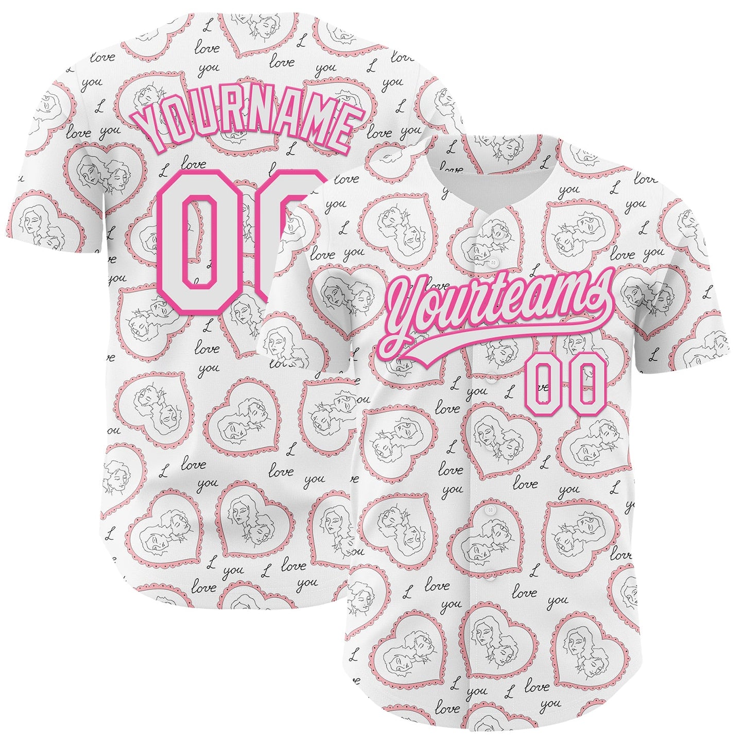 Custom White Pink 3D Pattern Design Mother's Day Love Authentic Baseball Jersey - Main View