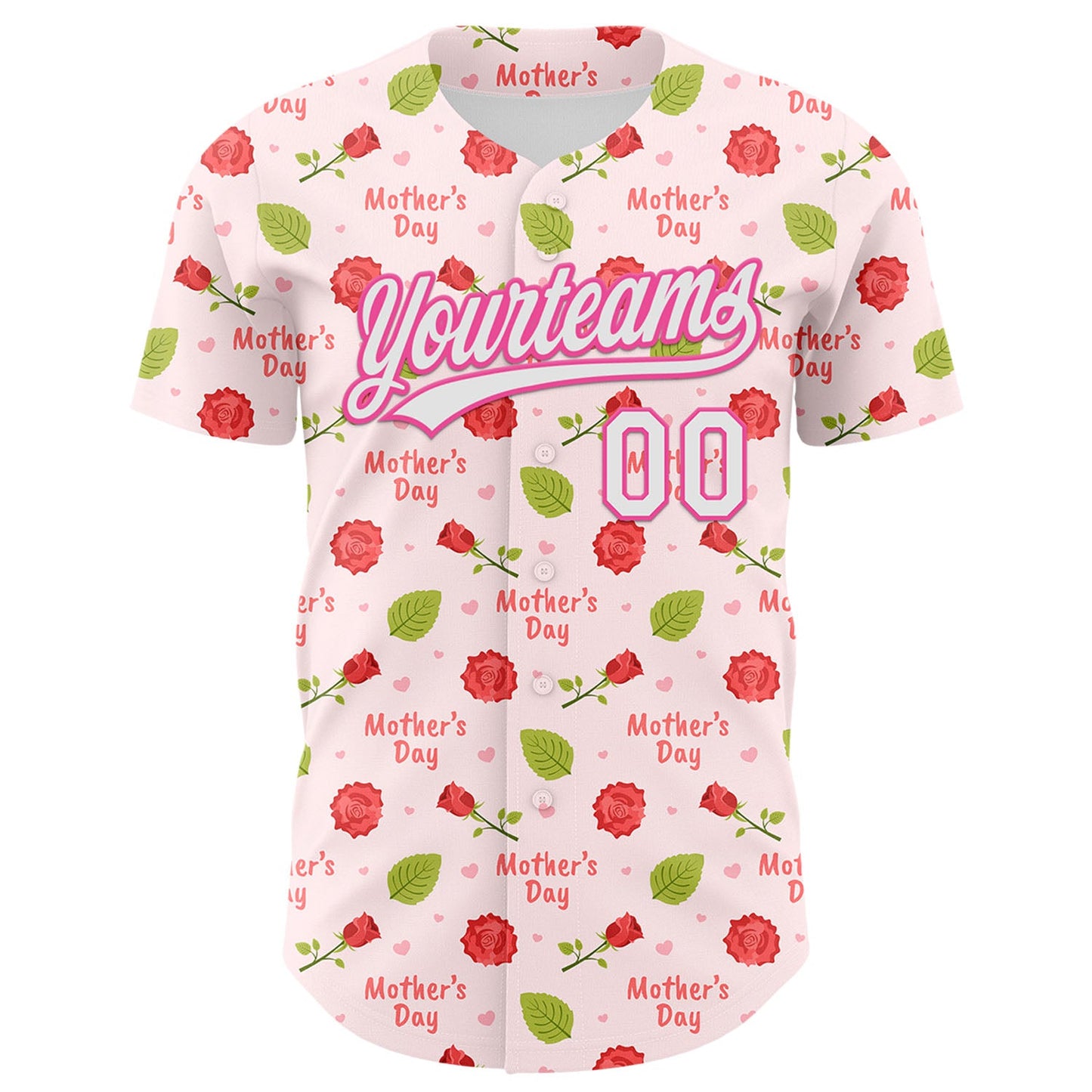 Custom Light Pink White-Pink 3D Pattern Design Mother's Day Flower Authentic Baseball Jersey view 2