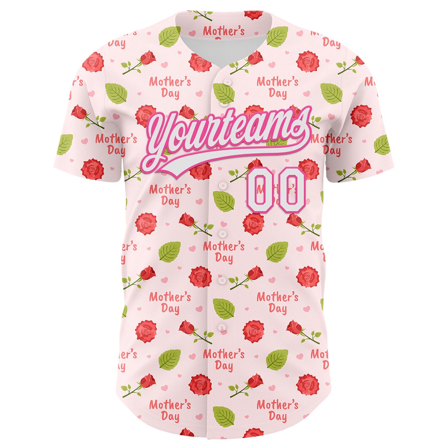 Custom Light Pink White-Pink 3D Pattern Design Mother's Day Flower Authentic Baseball Jersey view 2