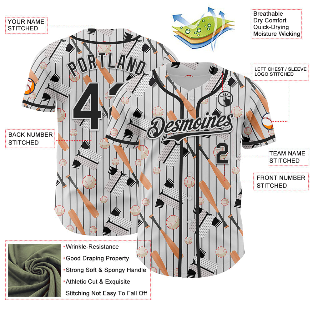 Custom White Black Comic Doodle Ballgame 3D Pattern Design Authentic Baseball Jersey view 3