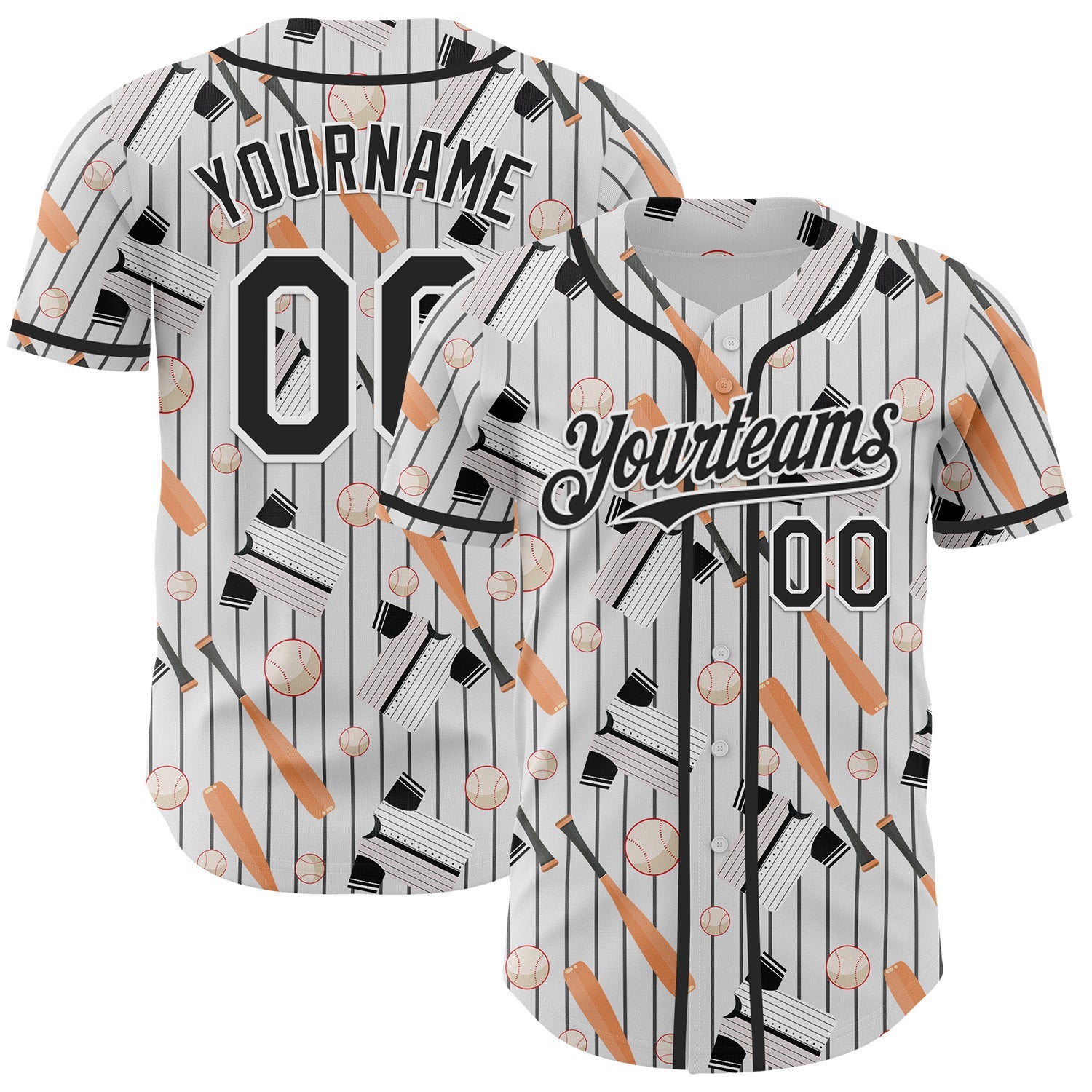 Custom White Black Comic Doodle Ballgame 3D Pattern Design Authentic Baseball Jersey - Main View