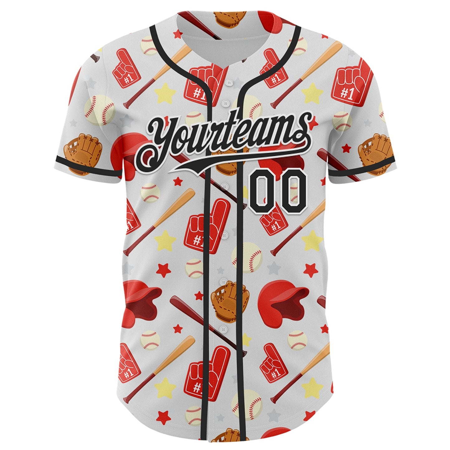 Custom White Black Comic Doodle Ballgame 3D Pattern Design Authentic Baseball Jersey view 2