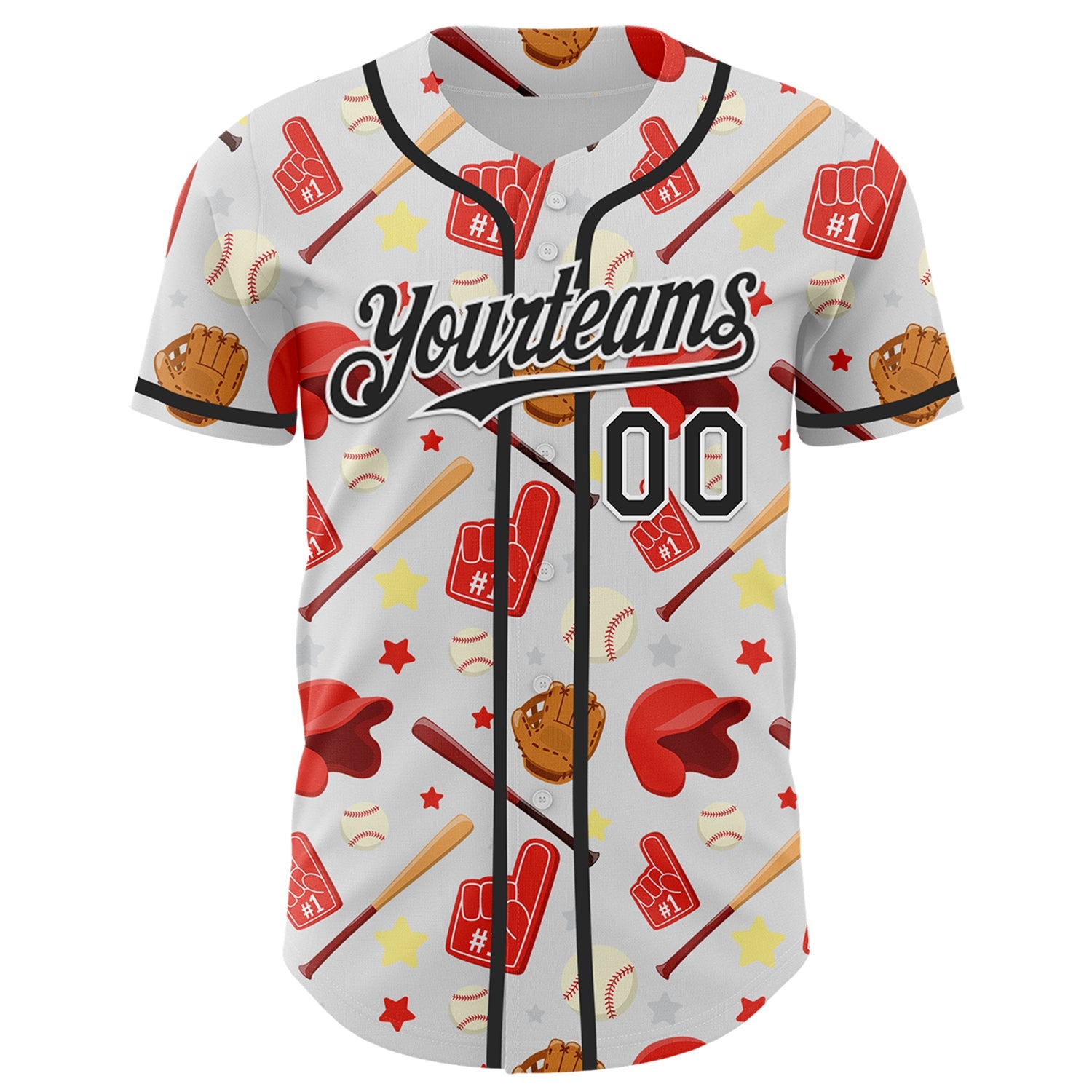 Custom White Black Comic Doodle Ballgame 3D Pattern Design Authentic Baseball Jersey view 2