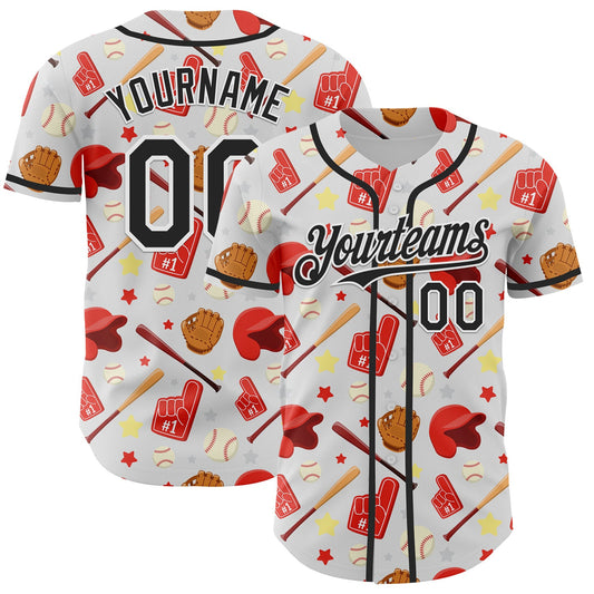 Custom White Black Comic Doodle Ballgame 3D Pattern Design Authentic Baseball Jersey - Main View