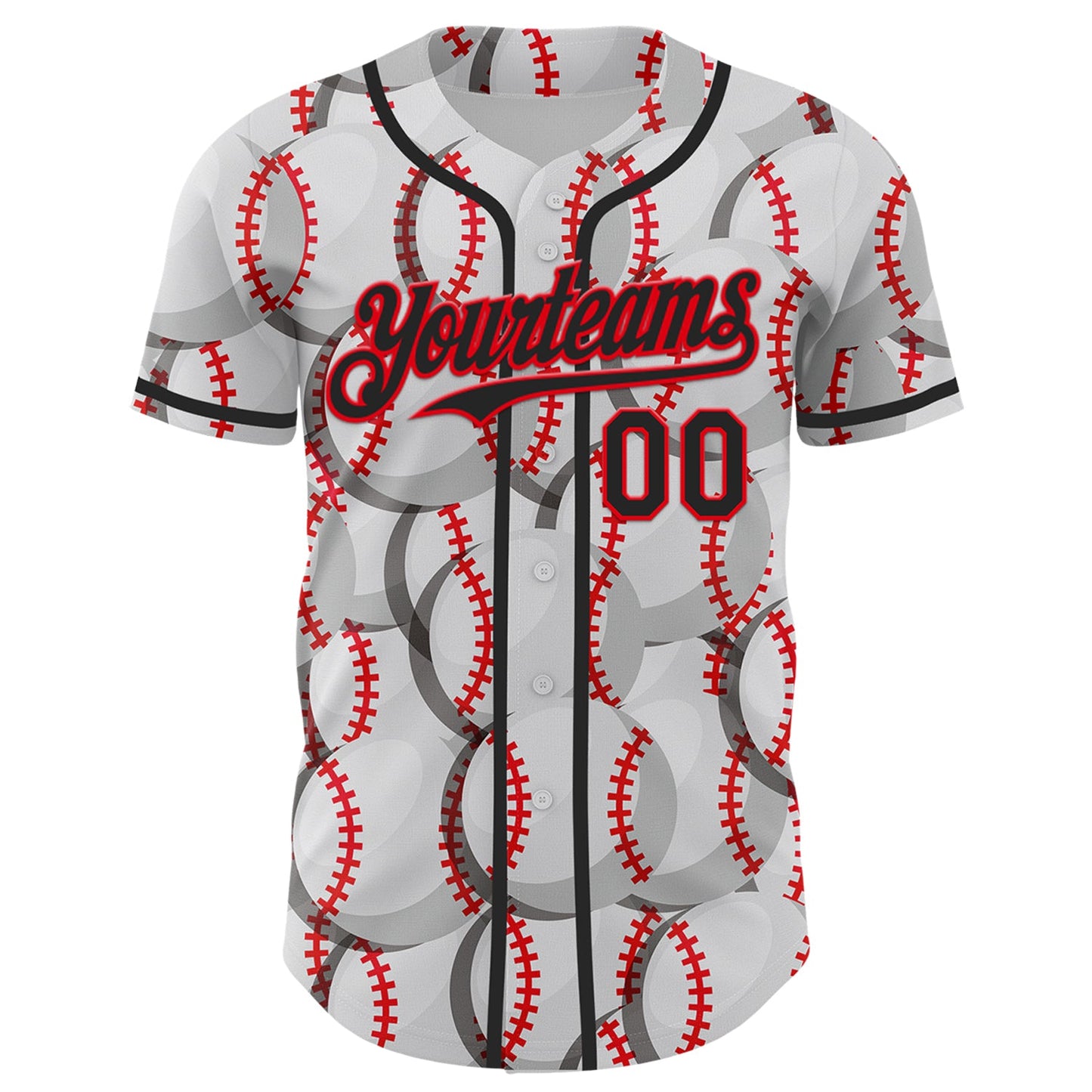 Custom White Black-Fire Red Comic Doodle Ballgame 3D Pattern Design Authentic Baseball Jersey view 2
