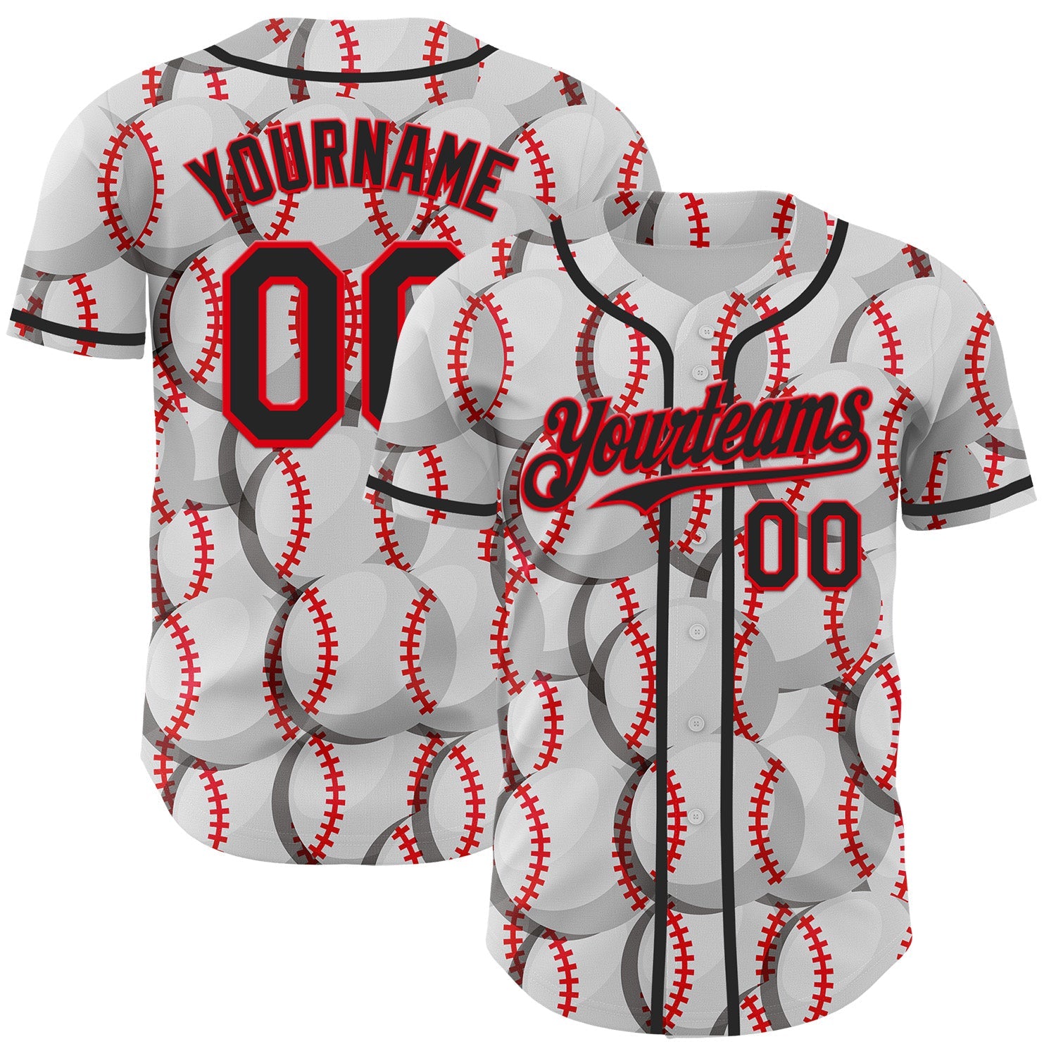 Custom White Black-Fire Red Comic Doodle Ballgame 3D Pattern Design Authentic Baseball Jersey - Main View