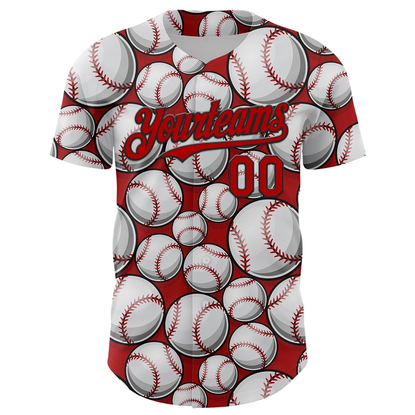 Custom Red Black-White Comic Doodle Ballgame 3D Pattern Design Authentic Baseball Jersey view 2