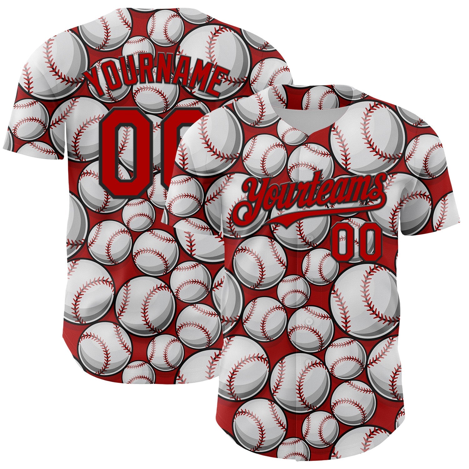 Custom Red Black-White Comic Doodle Ballgame 3D Pattern Design Authentic Baseball Jersey - Main View