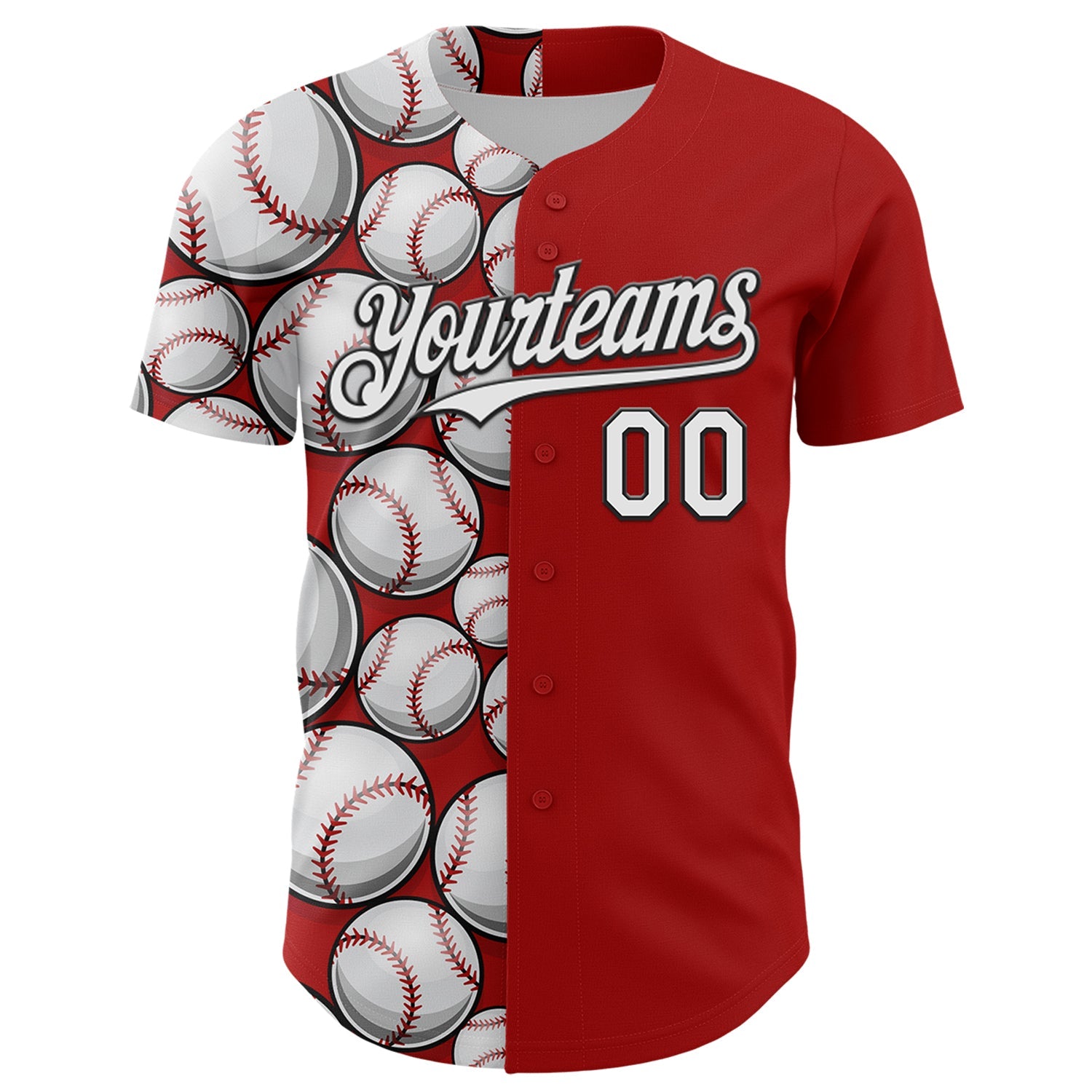 Custom Red White-Black Comic Doodle Ballgame 3D Pattern Design Authentic Baseball Jersey view 2