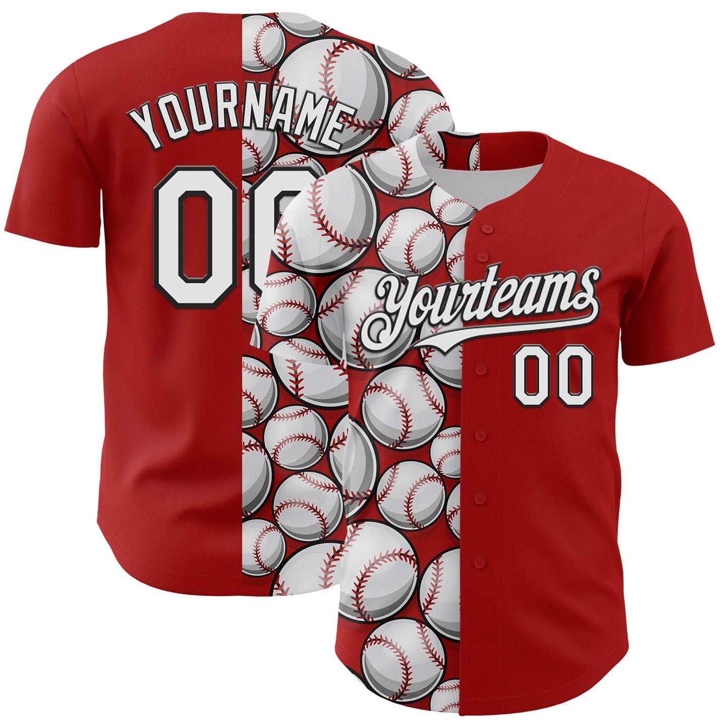 Custom Red White-Black Comic Doodle Ballgame 3D Pattern Design Authentic Baseball Jersey - Main View