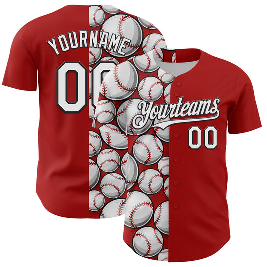 Custom Red White-Black Comic Doodle Ballgame 3D Pattern Design Authentic Baseball Jersey - Main View