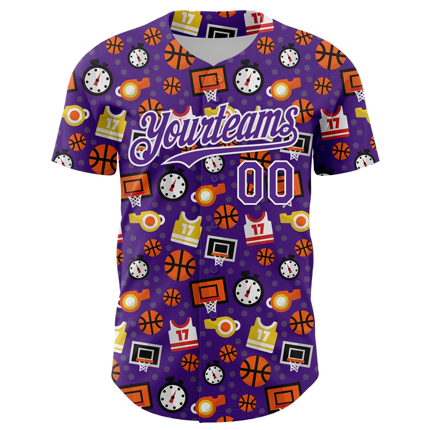 Custom Purple White Comic Doodle Ballgame 3D Pattern Design Authentic Baseball Jersey view 2