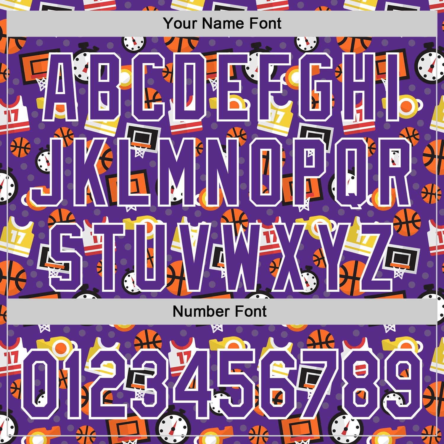 Custom Purple White Comic Doodle Ballgame 3D Pattern Design Authentic Baseball Jersey view 5