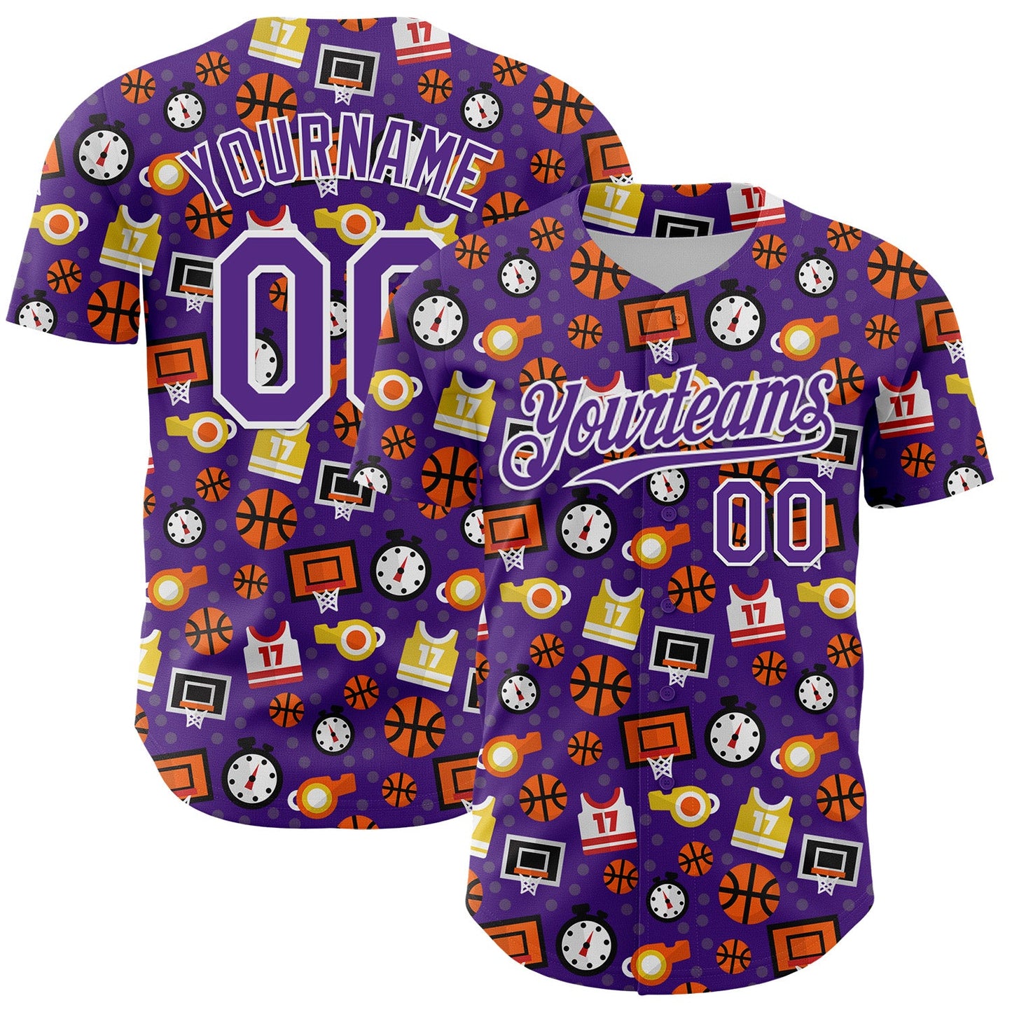 Custom Purple White Comic Doodle Ballgame 3D Pattern Design Authentic Baseball Jersey - Main View