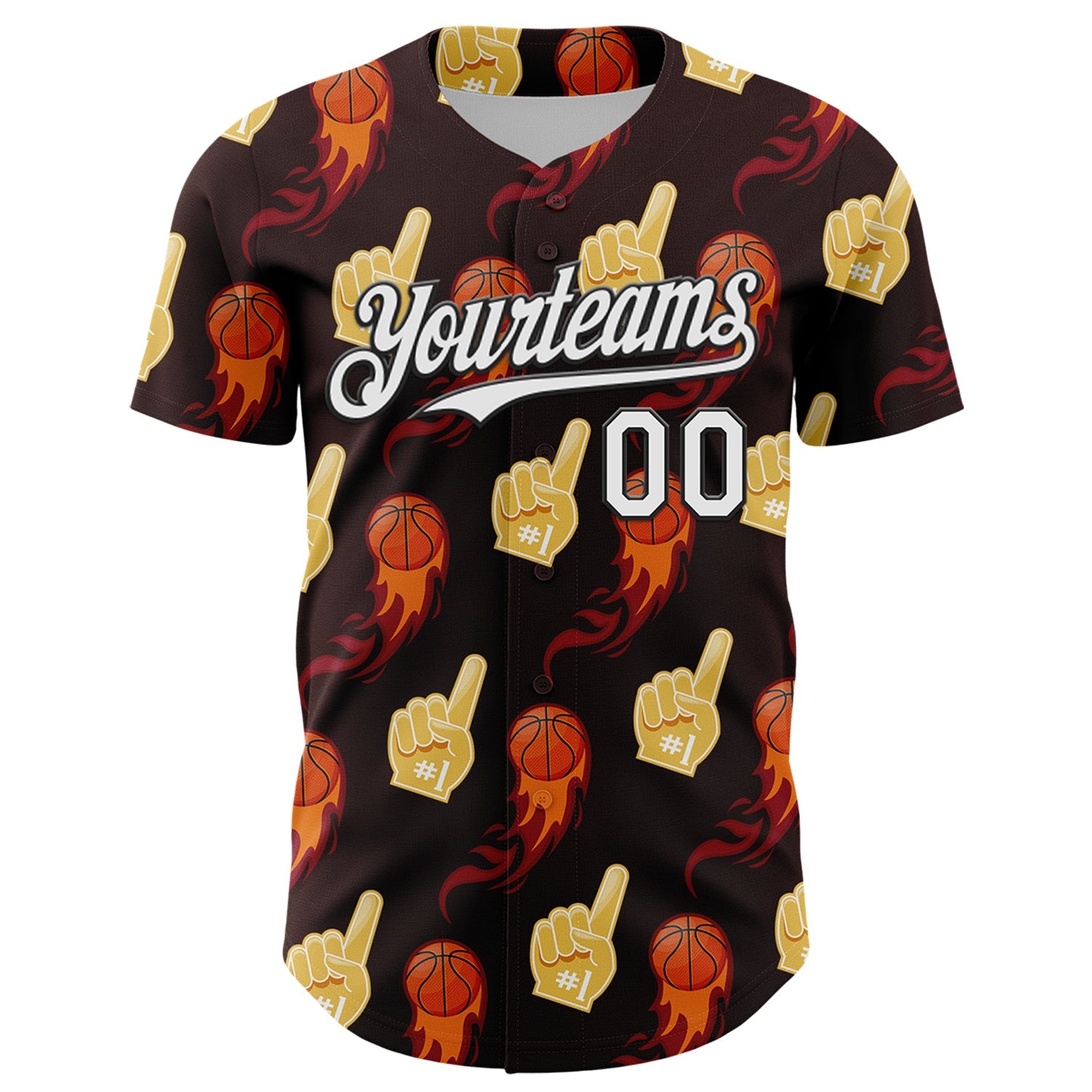 Custom Brown White-Black Comic Doodle Ballgame 3D Pattern Design Authentic Baseball Jersey view 2