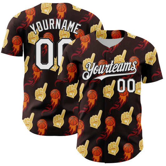 Custom Brown White-Black Comic Doodle Ballgame 3D Pattern Design Authentic Baseball Jersey - Main View