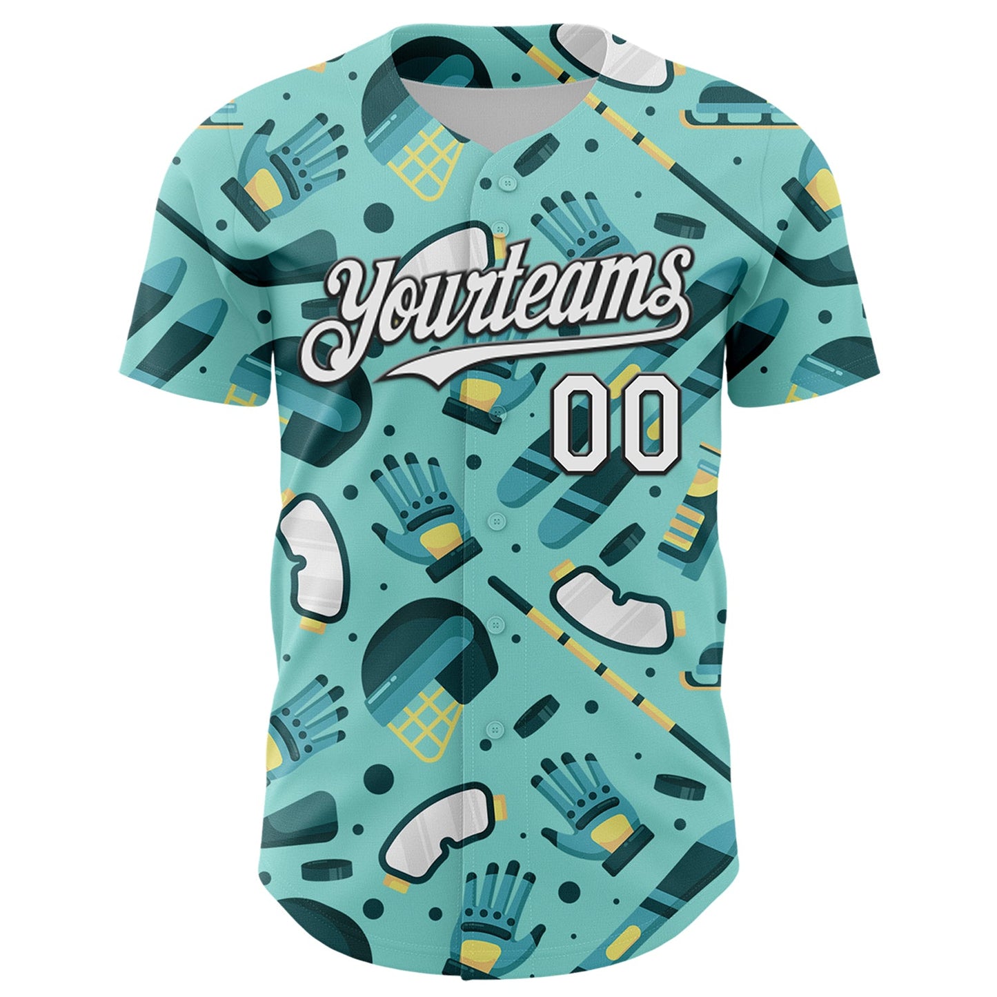 Custom Ice Blue White-Black Comic Doodle Ballgame 3D Pattern Design Authentic Baseball Jersey view 2