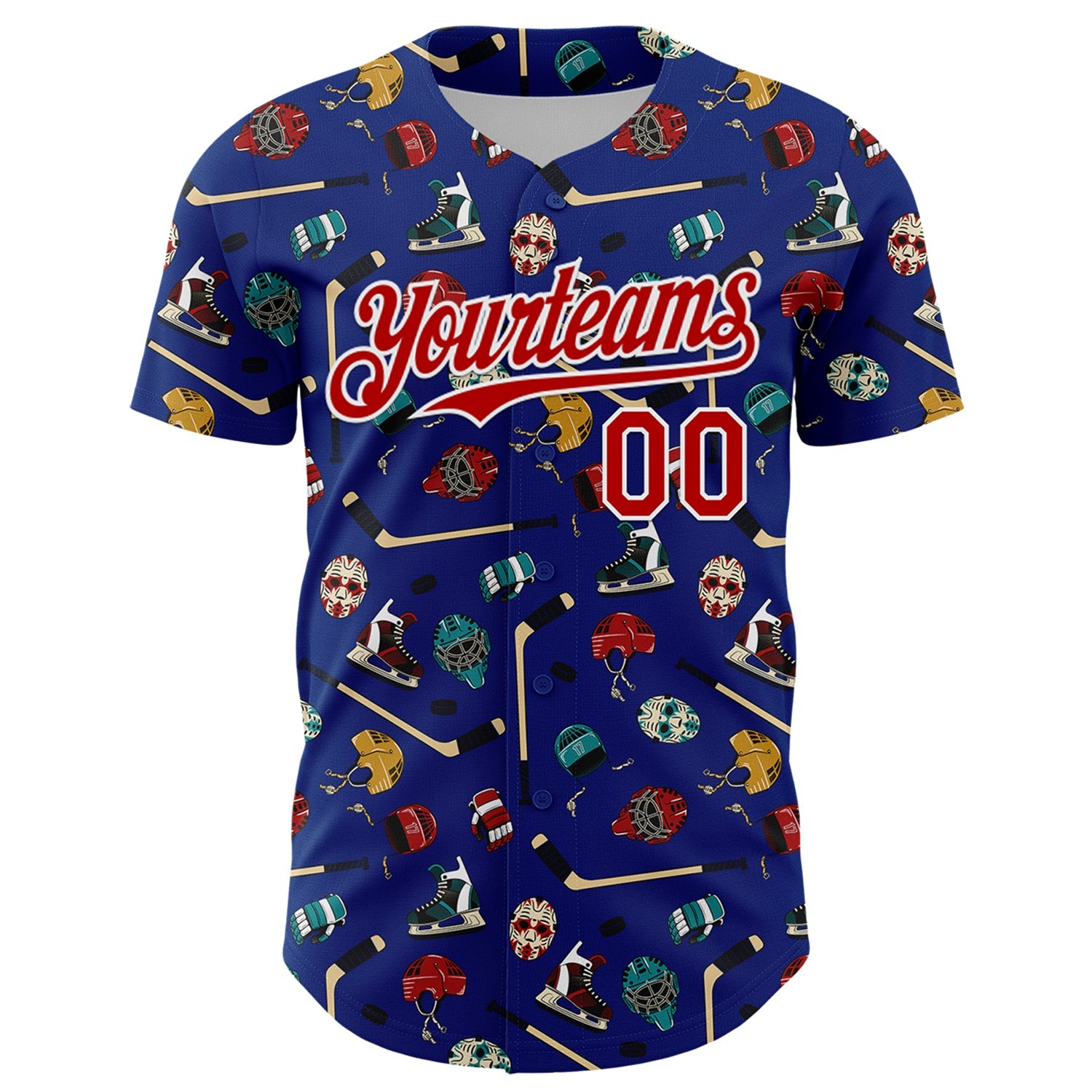 Custom Royal Red-White Comic Doodle Ballgame 3D Pattern Design Authentic Baseball Jersey view 2