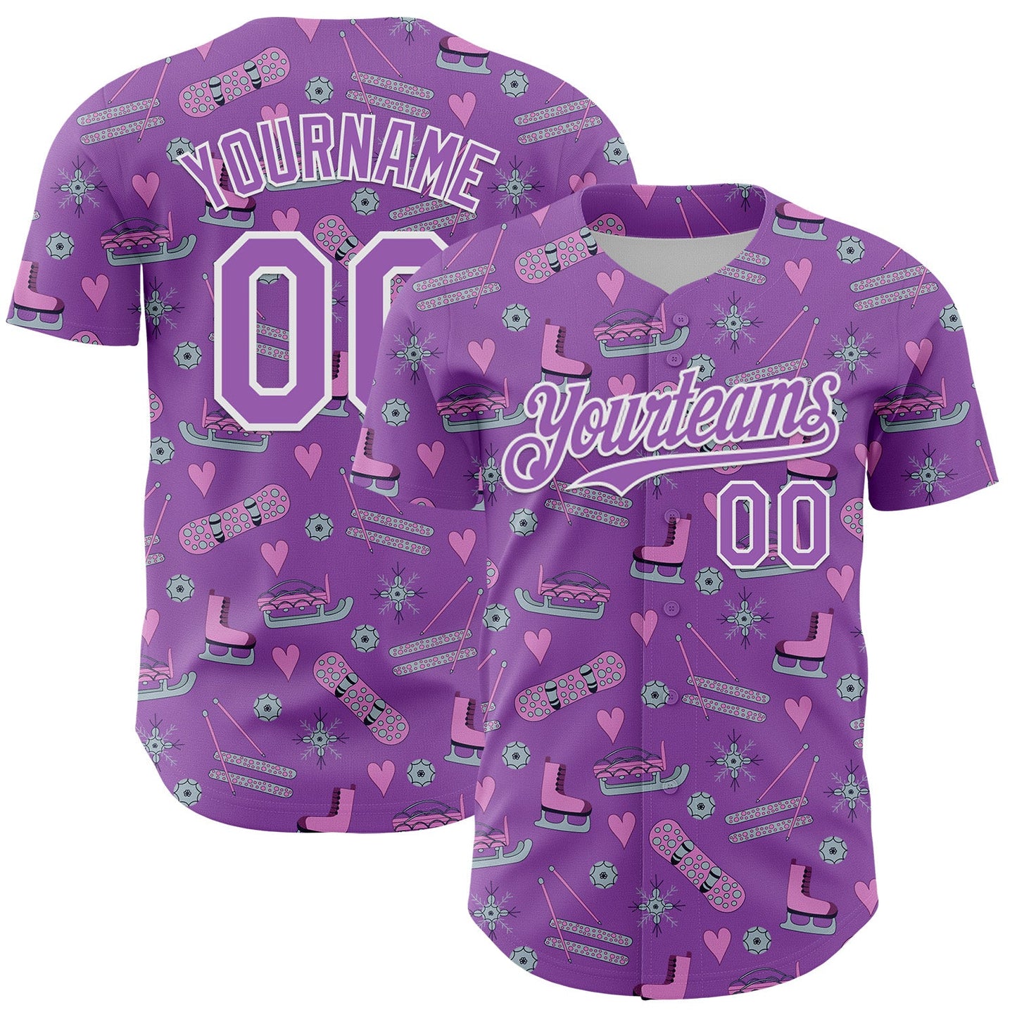 Custom Medium Purple White Comic Doodle Ballgame 3D Pattern Design Authentic Baseball Jersey - Main View