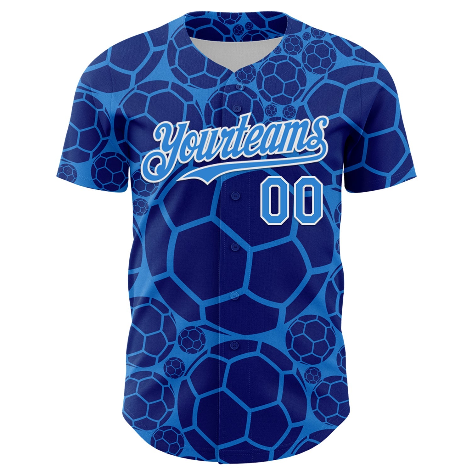 Custom Electric Blue White Comic Doodle Ballgame 3D Pattern Design Authentic Baseball Jersey view 2
