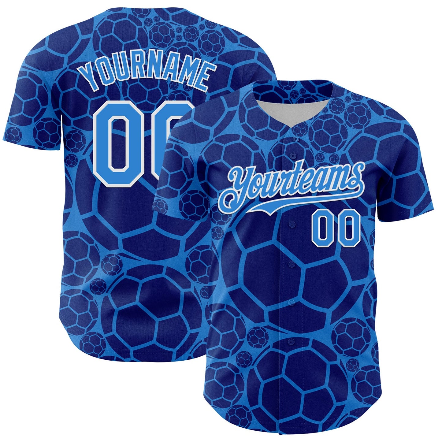 Custom Electric Blue White Comic Doodle Ballgame 3D Pattern Design Authentic Baseball Jersey - Main View