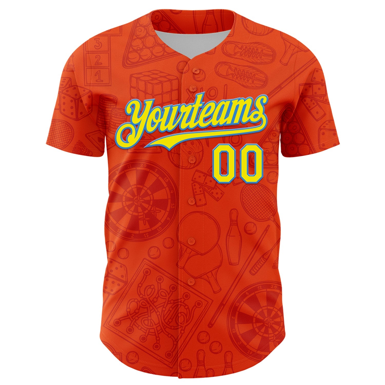 Custom Orange Light Yellow-Electric Blue Comic Doodle Ballgame 3D Pattern Design Authentic Baseball Jersey view 2