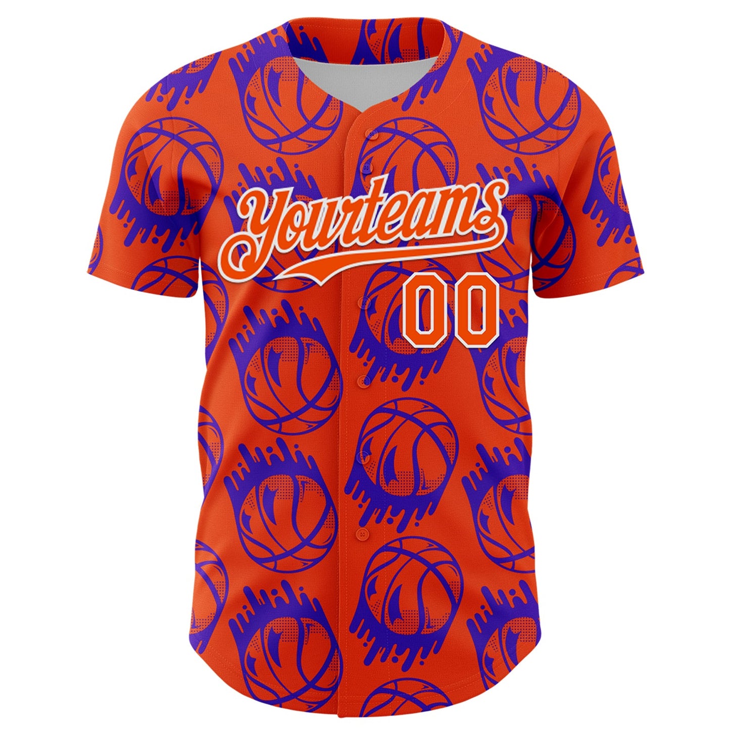 Custom Orange White Comic Doodle Ballgame 3D Pattern Design Authentic Baseball Jersey view 2