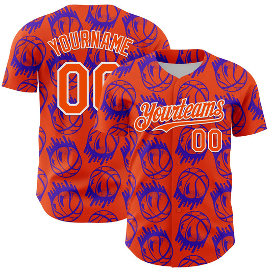 Custom Orange White Comic Doodle Ballgame 3D Pattern Design Authentic Baseball Jersey - Main View
