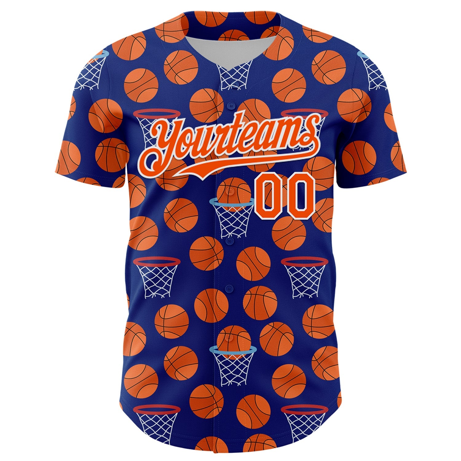Custom Royal Orange-White Comic Doodle Ballgame 3D Pattern Design Authentic Baseball Jersey view 2