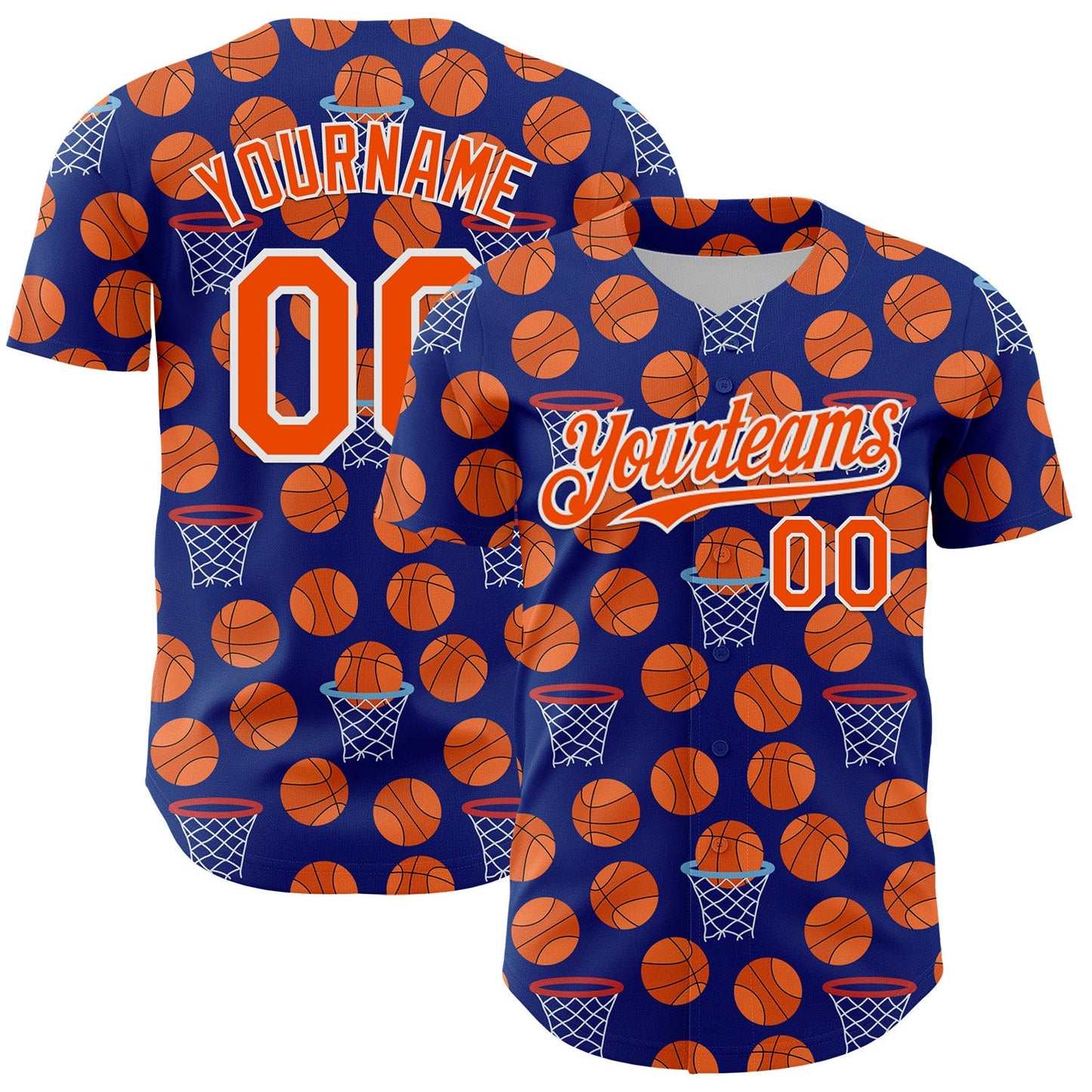 Custom Royal Orange-White Comic Doodle Ballgame 3D Pattern Design Authentic Baseball Jersey - Main View