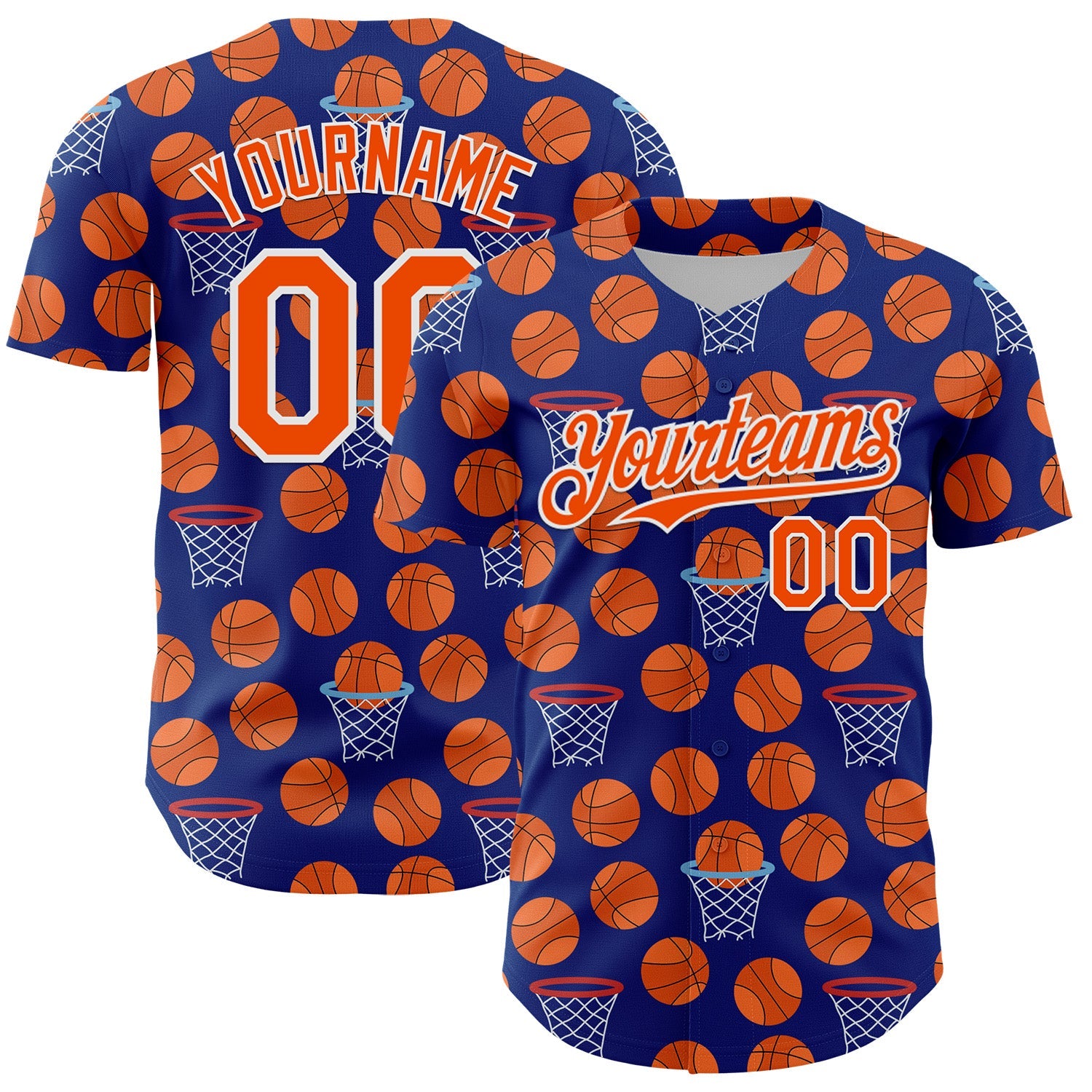 Custom Royal Orange-White Comic Doodle Ballgame 3D Pattern Design Authentic Baseball Jersey - Main View