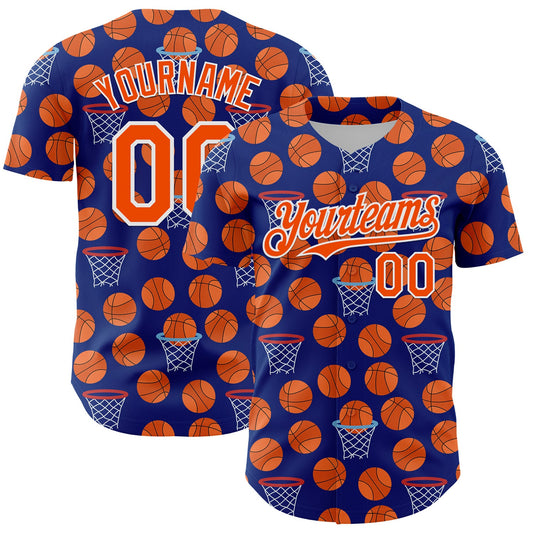 Custom Royal Orange-White Comic Doodle Ballgame 3D Pattern Design Authentic Baseball Jersey - Main View