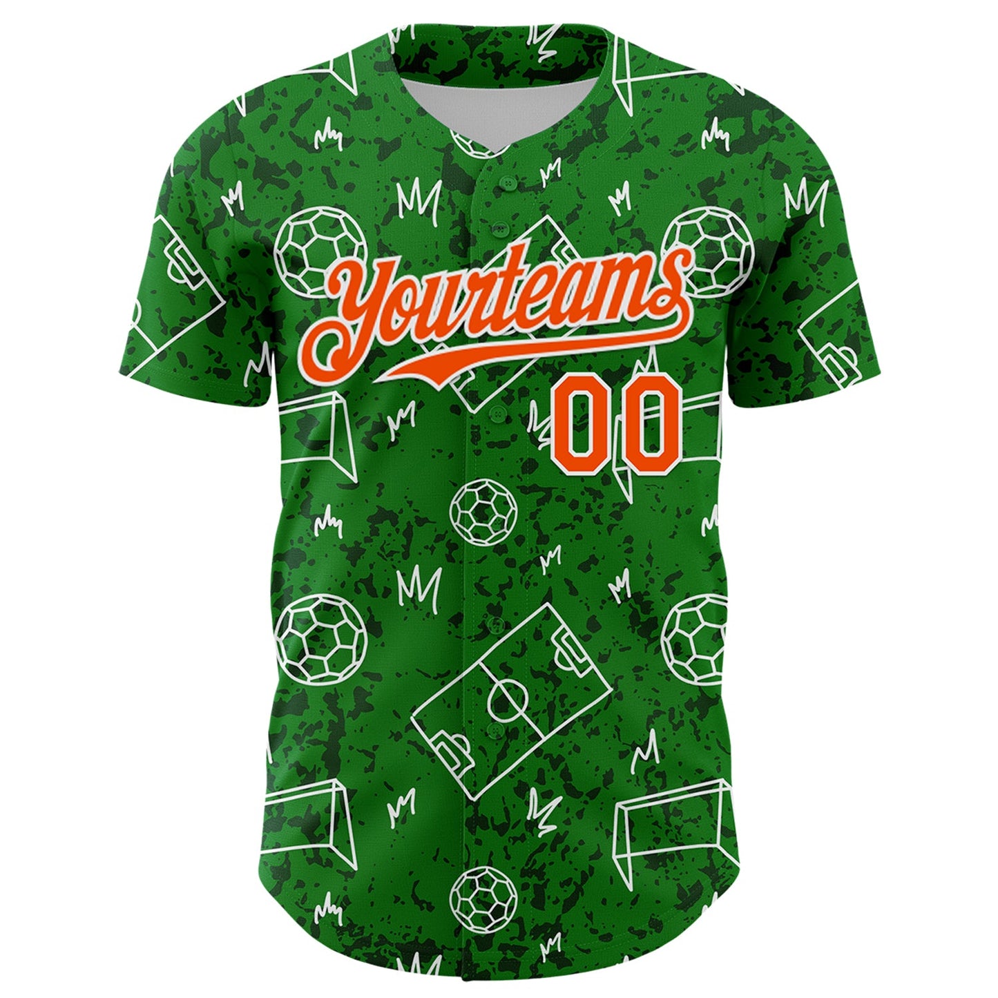 Custom Grass Green Orange-White Comic Doodle Ballgame 3D Pattern Design Authentic Baseball Jersey view 2